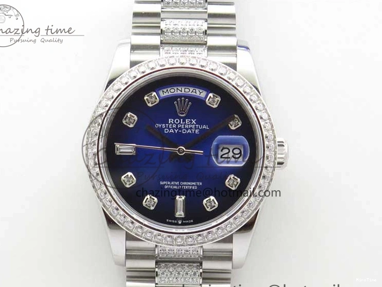 MiroTime 0521 Day-Date 36mm 128239 SS Crystal BP Best Edition Blue Crystal Marker Dial on SS President Bracelet A OdorResistant 2677
